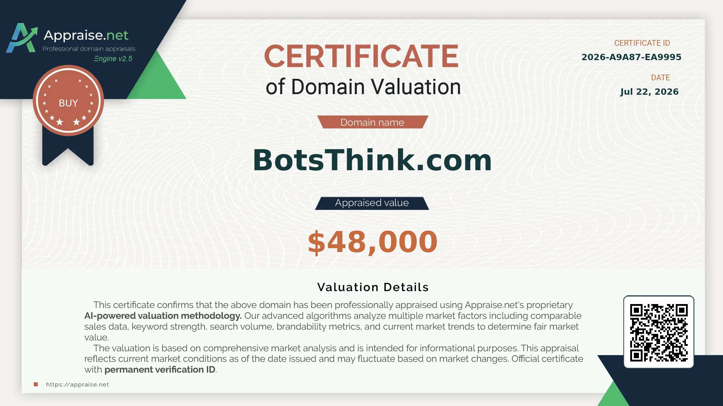 Appraise.net certificate for BotsThink.com